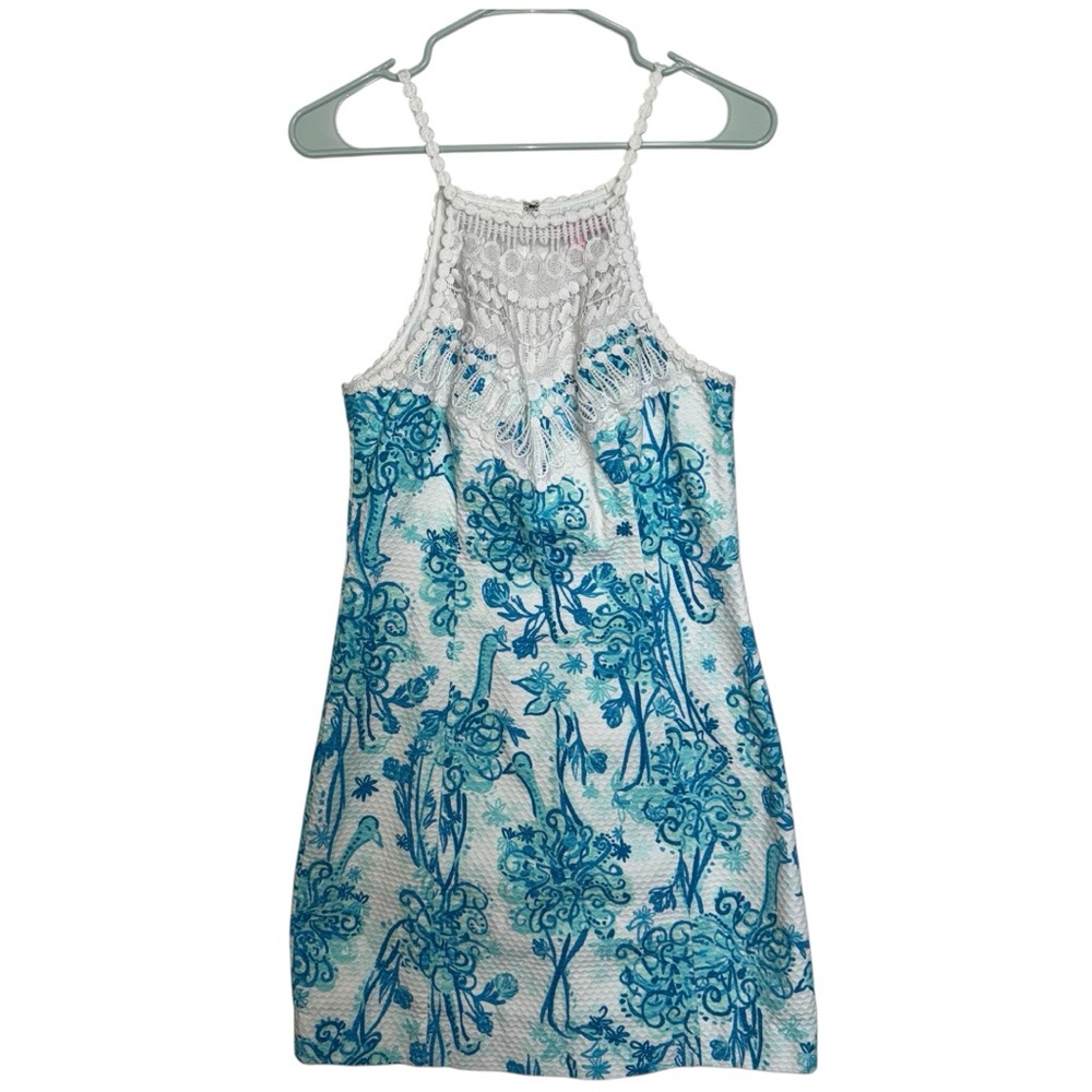 LILLY PULITZER Dress Womens Size 4 Pearl Lace Crochet Neck Blue White